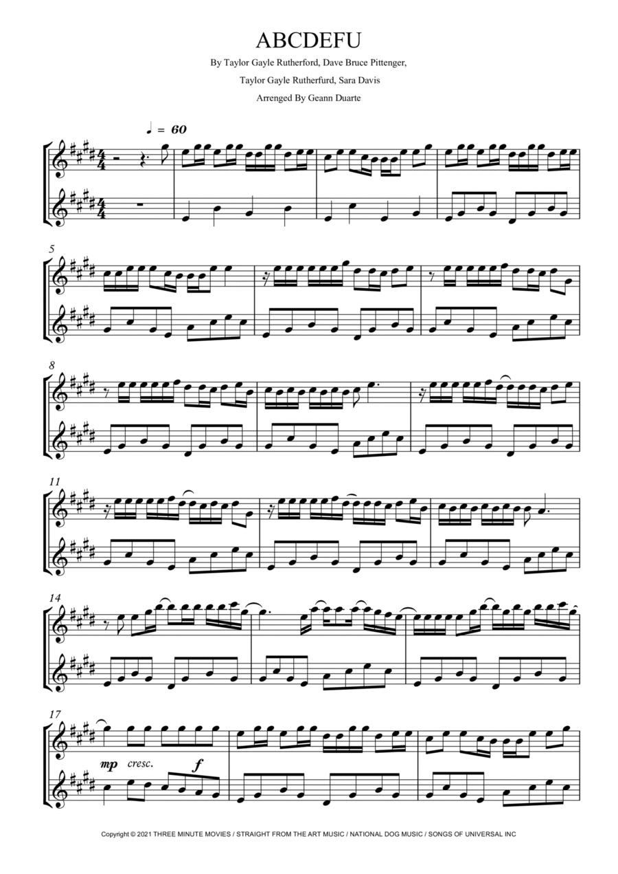 Abcdefu Woodwind Duet scores gallery preview page 1