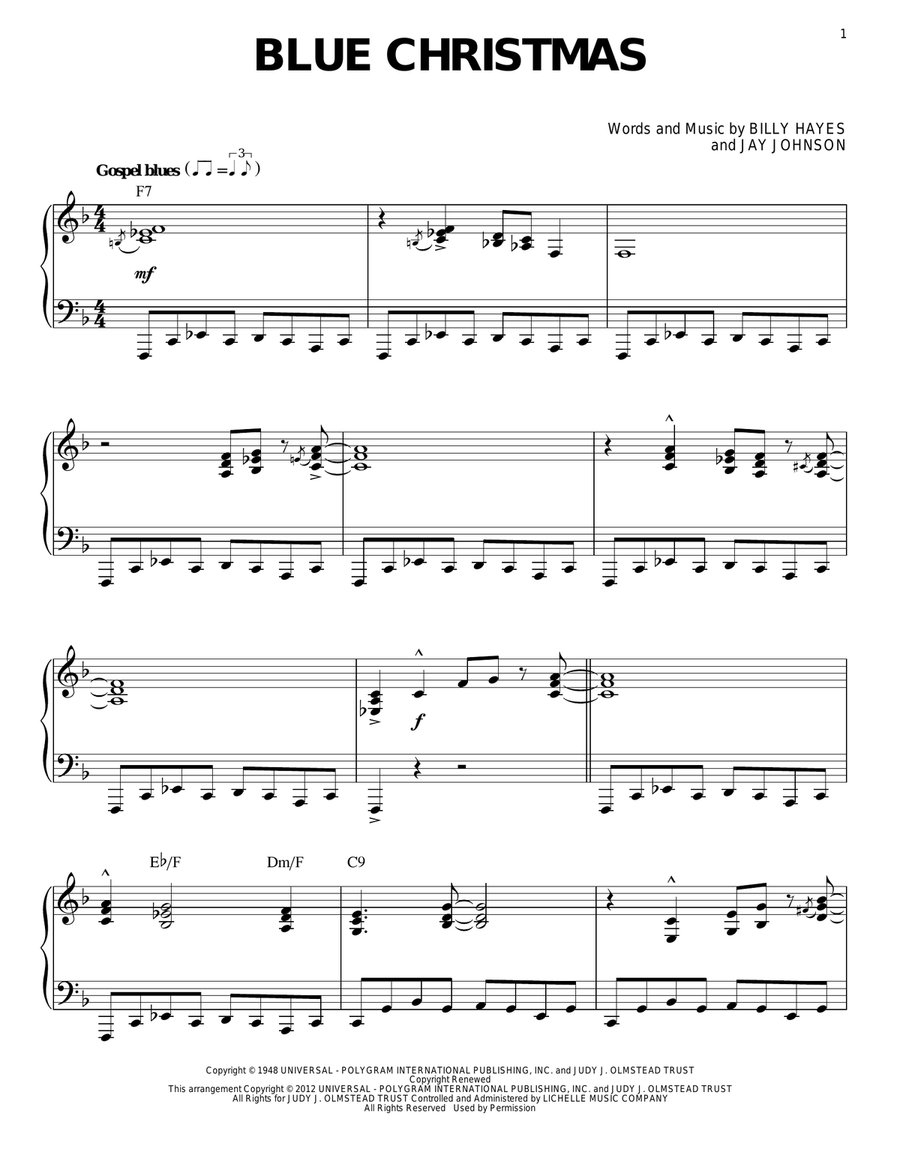 Blue Christmas [Jazz version] (arr. Brent Edstrom) Piano Solo scores gallery preview page 1