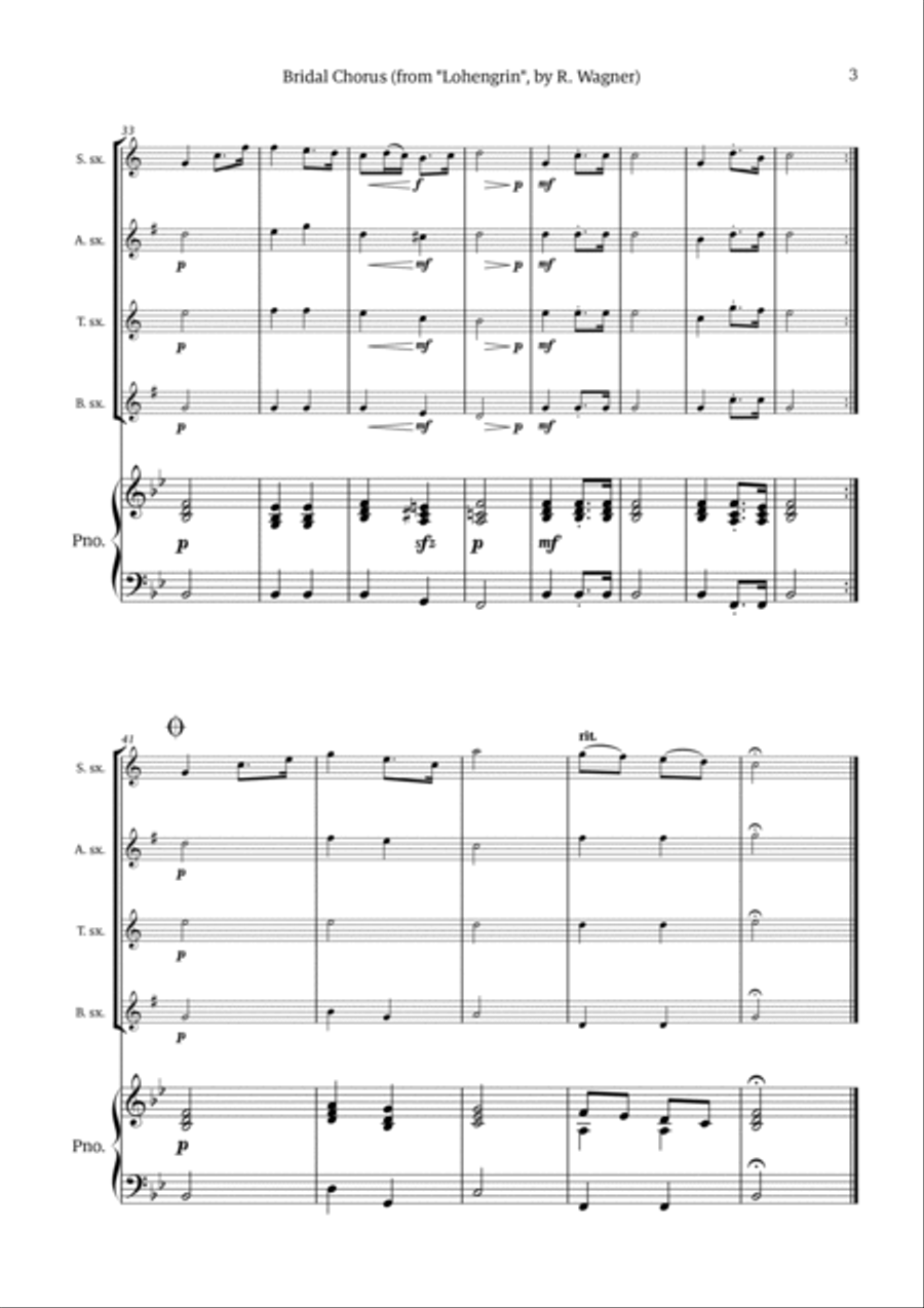 Bridal Chorus (Here Comes The Bride) Saxophone Quartet scores gallery preview page 3