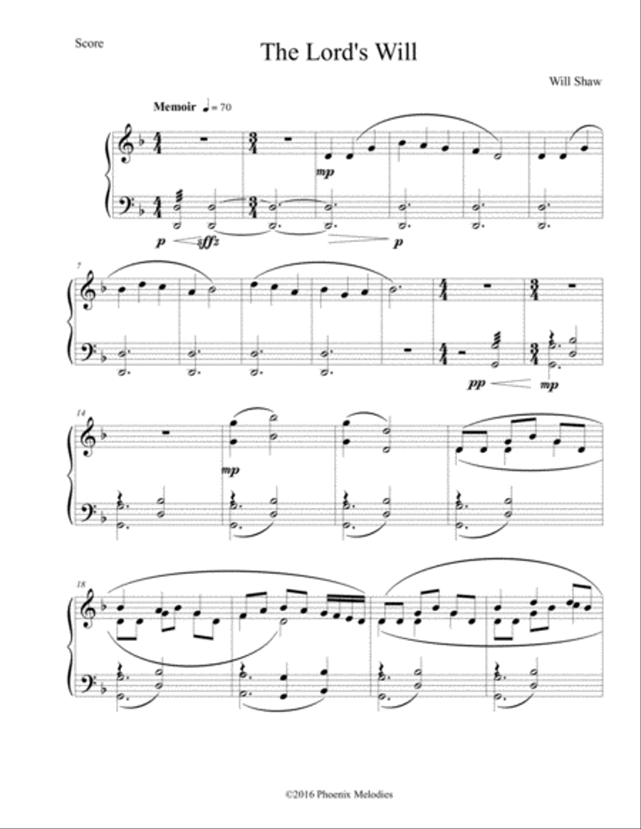 The Lord's Will Theme Piano Solo scores gallery preview page 1