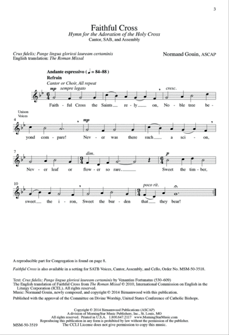 Faithful Cross: Hymn for the Adoration of the Holy Cross 3-Part scores gallery preview page 2