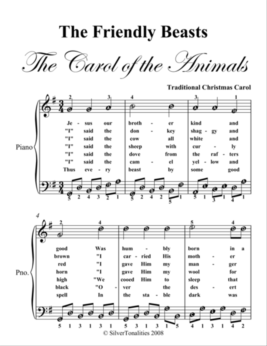 Friendly Beasts Easy Piano Sheet Music Easy Piano scores gallery preview page 2