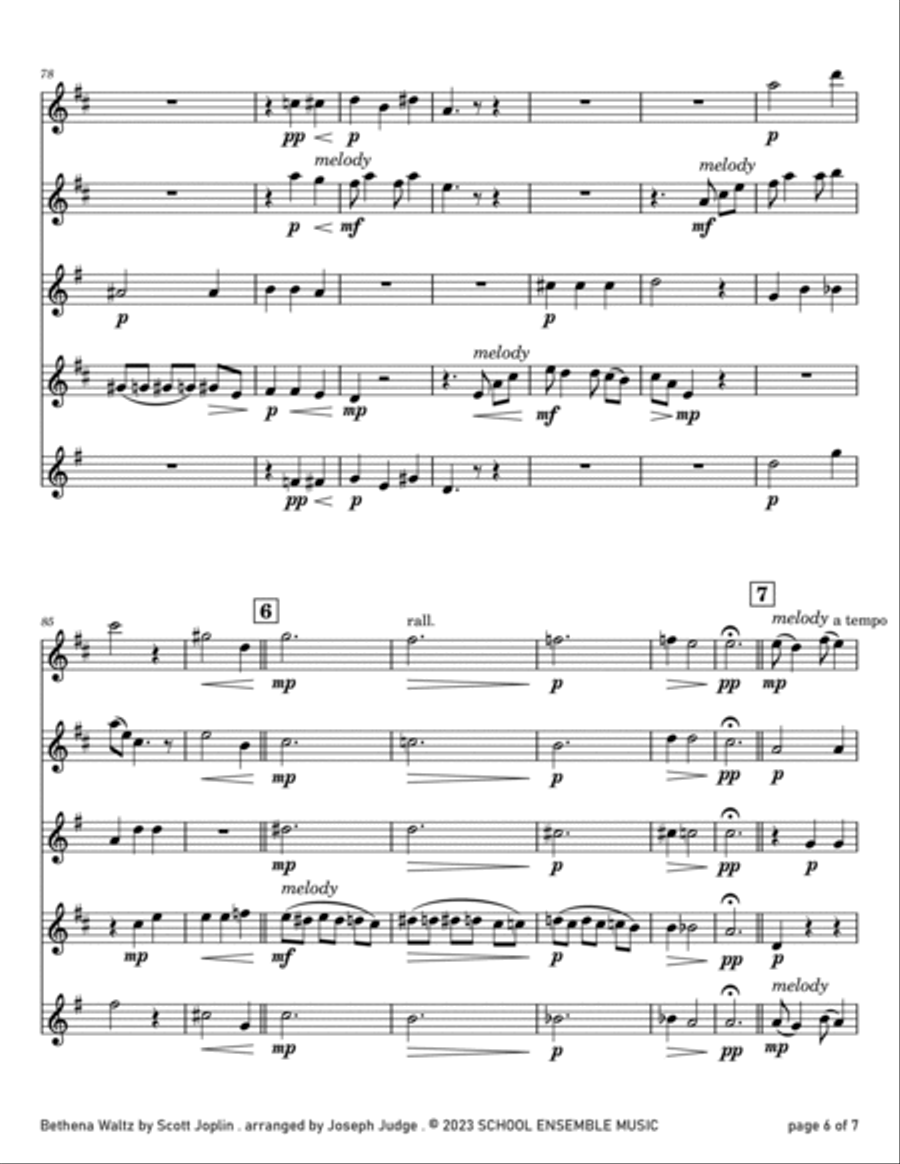 Bethena Waltz by Joplin for Saxophone Quartet in Schools Saxophone Quartet scores gallery preview page 6