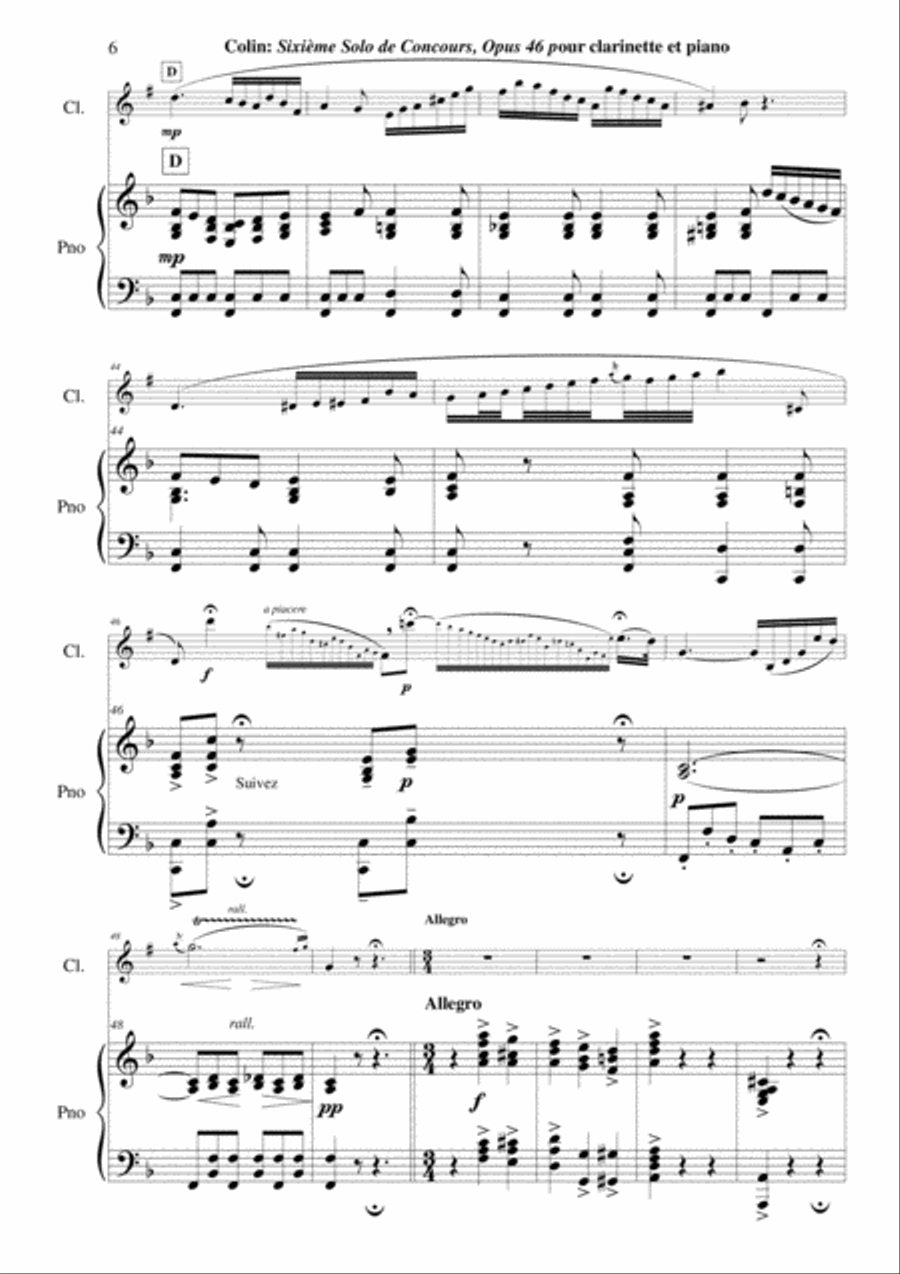 Charles Colin: Sixième Solo de Concours, Opus 46 arranged for Bb clarinet and piano B-Flat Clarinet scores gallery preview page 6