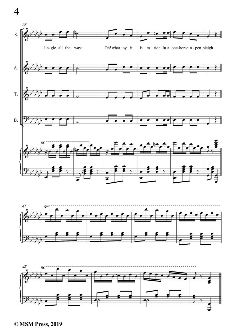 Pierpont-Jingle Bells(The One Horse Open Sleigh),in G flat Major,for Quatre Chorales 4-Part scores gallery preview page 6