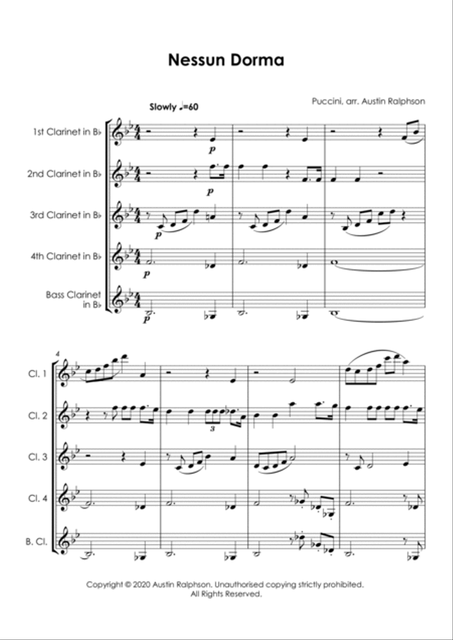 Nessun Dorma - clarinet quintet Clarinet Quintet scores gallery preview page 5
