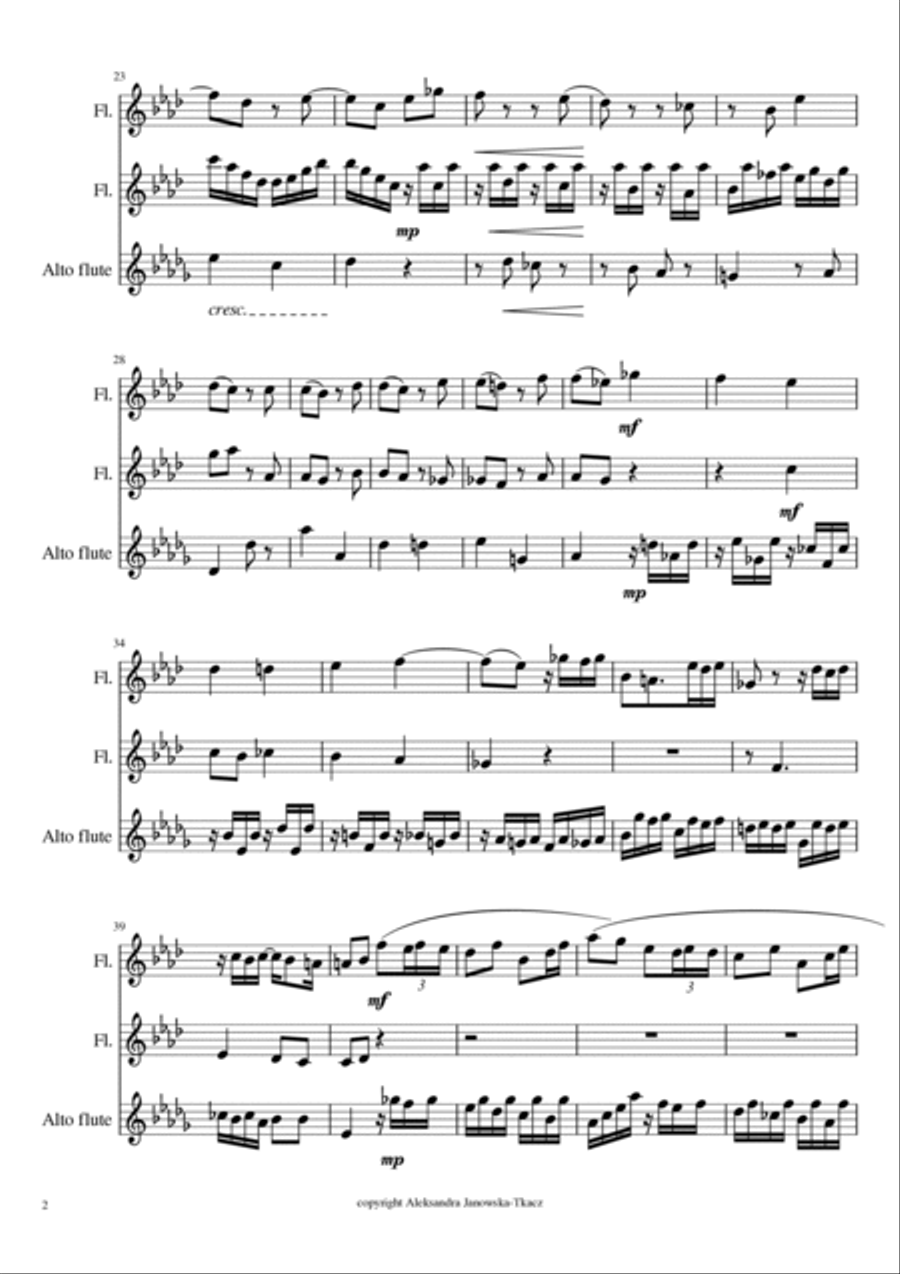 Prelude XII, Das Wohltemperierte klavier vol. 2, arrangement for 2 flutes and alto flute Flute Duet scores gallery preview page 2