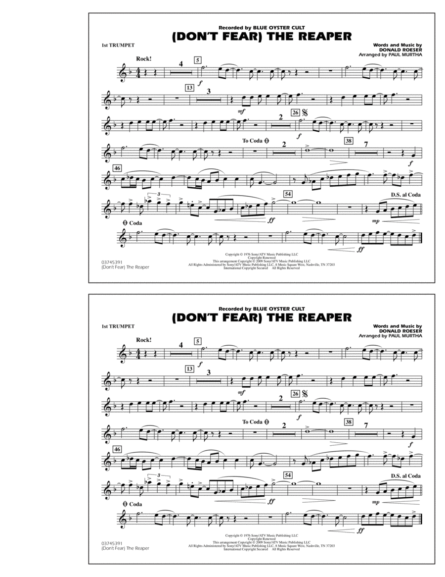 (Don't Fear) The Reaper - 1st Bb Trumpet Marching Band scores gallery preview page 1