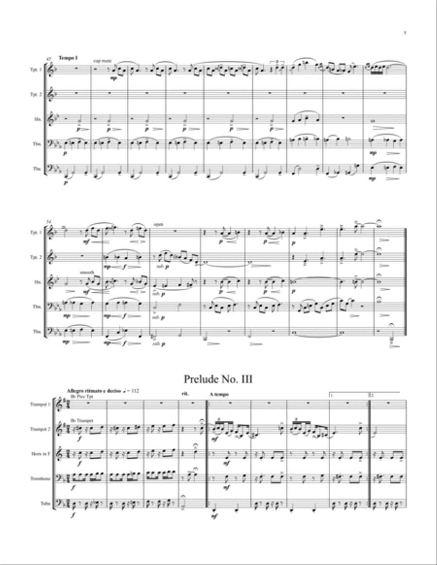 3 Preludes Brass Quintet scores gallery preview page 6