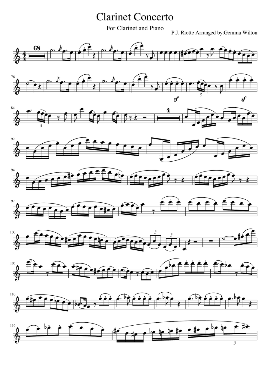Clarinet Concerto in Bb Major by P.J Riotte Clarinet Solo scores gallery preview page 1
