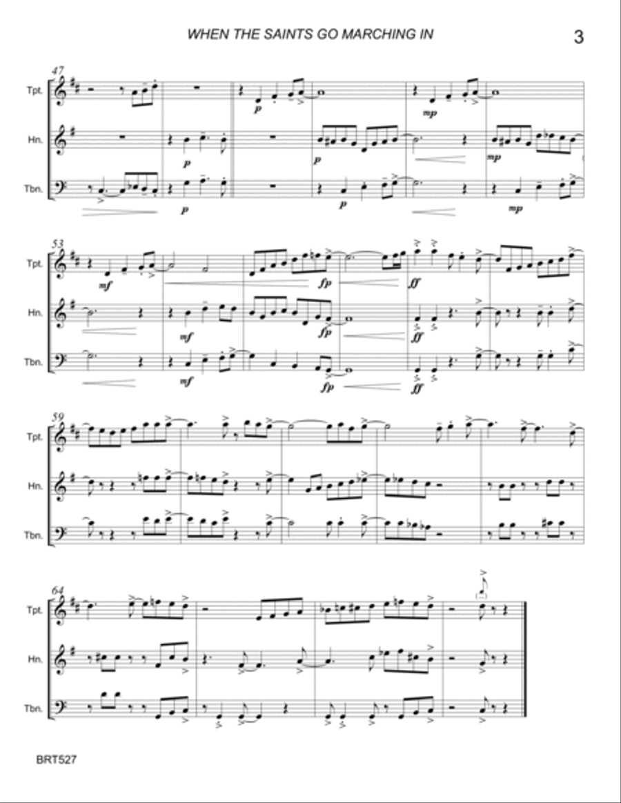 WHEN THE SAINTS GO MARCHING IN - BRASS TRIO (unaccompanied) Brass Trio scores gallery preview page 3