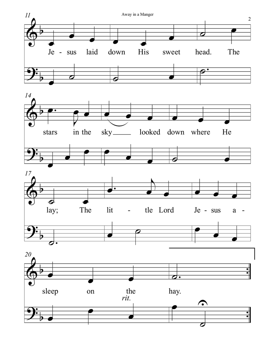 Away in a Manger (Beginner) Easy Piano scores gallery preview page 2