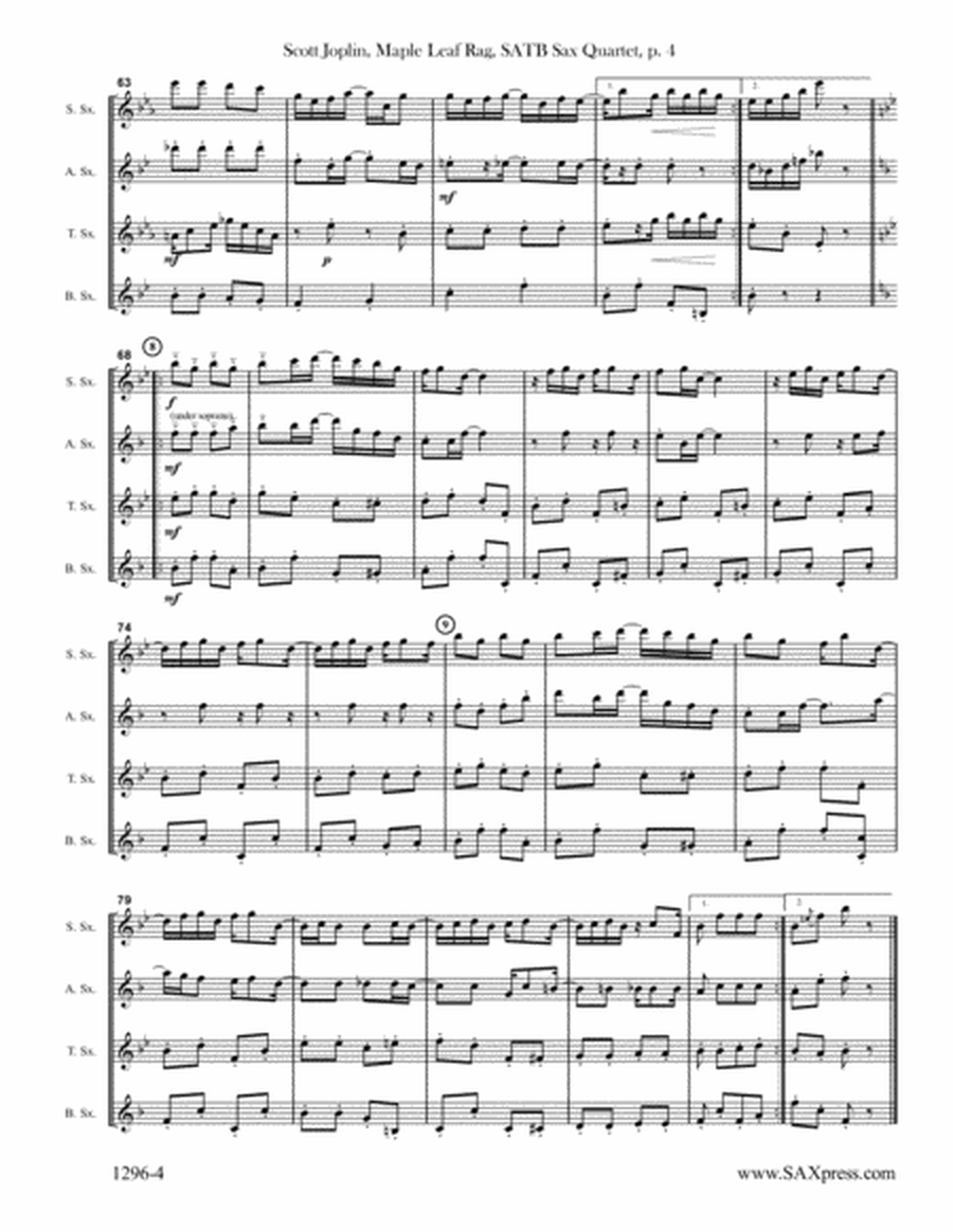 Maple Leaf Rag by Scott Joplin for SATB Saxophone Quartet image number null