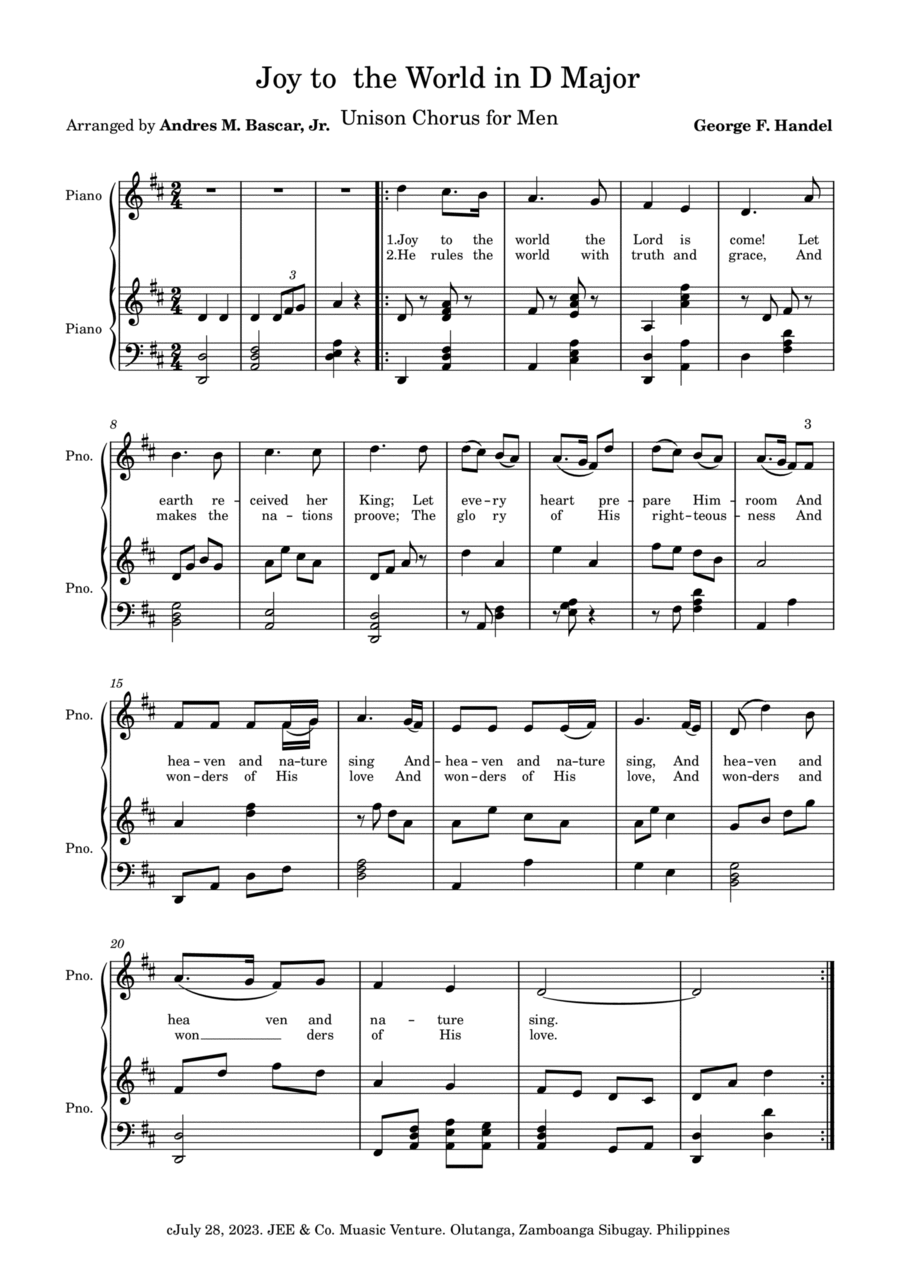 Joy to the World Unison Choir Unison Choir scores gallery preview page 1