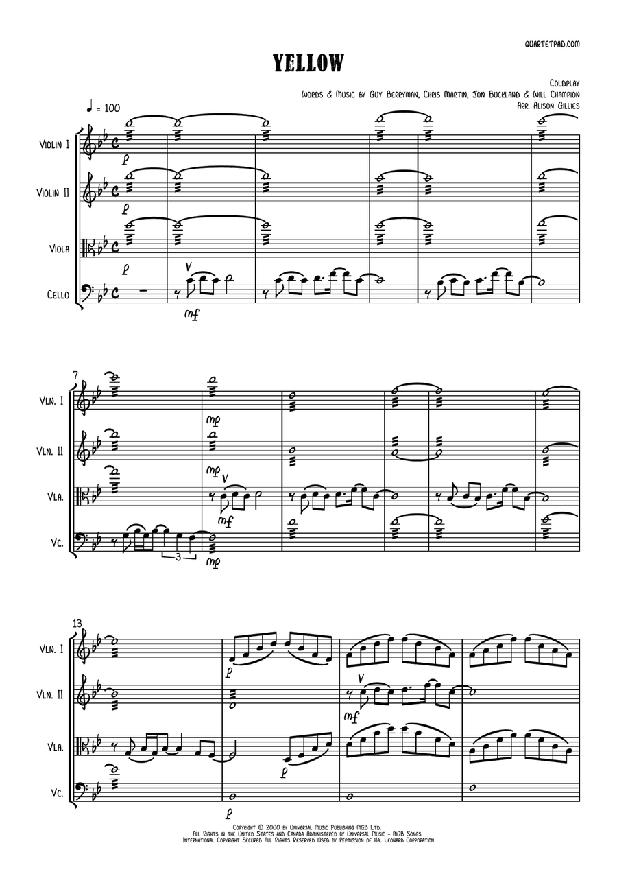 Yellow String Quartet scores gallery preview page 1