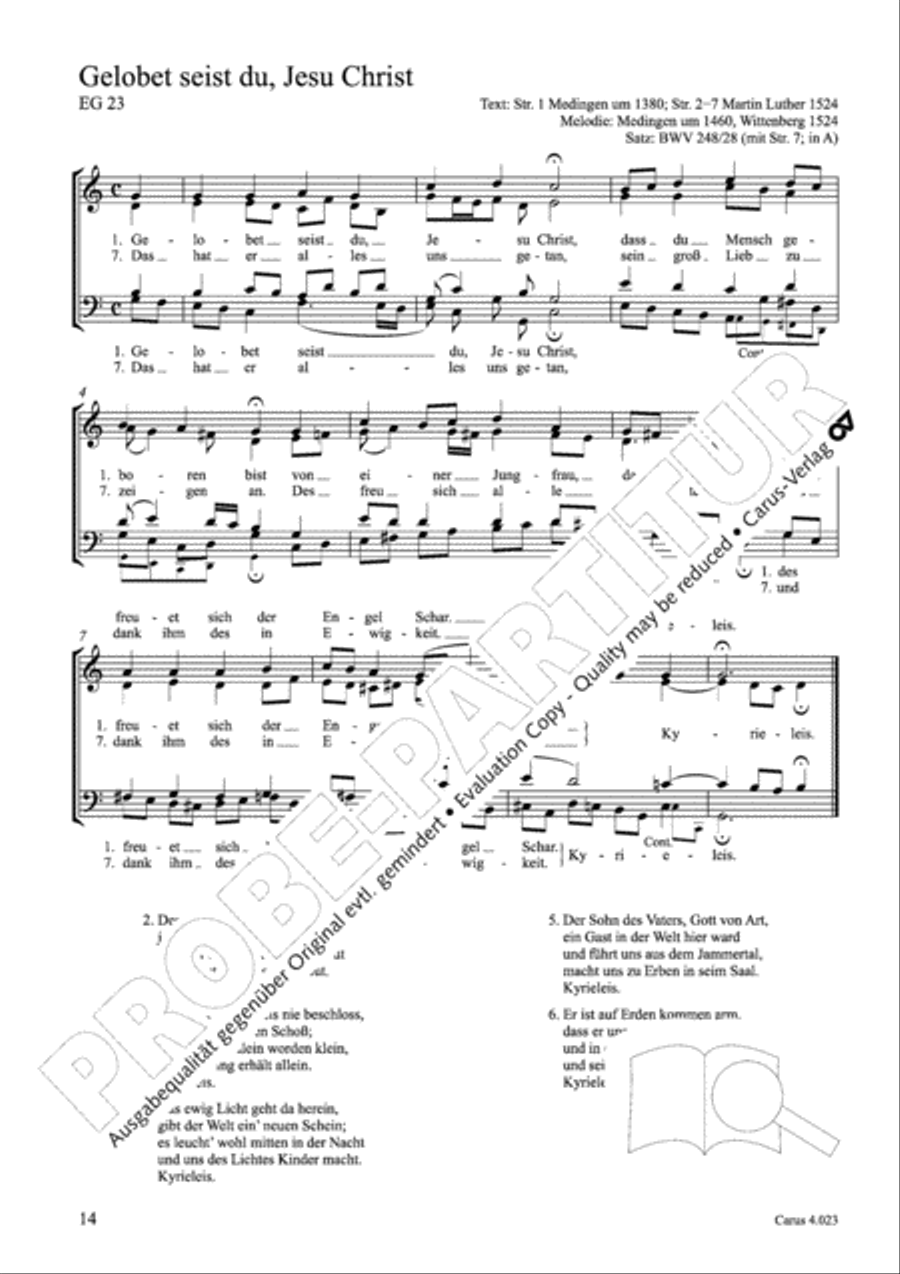 Luther Lieder in settings by J. S. Bach for mixed choir SATB 4-Part scores gallery preview page 15