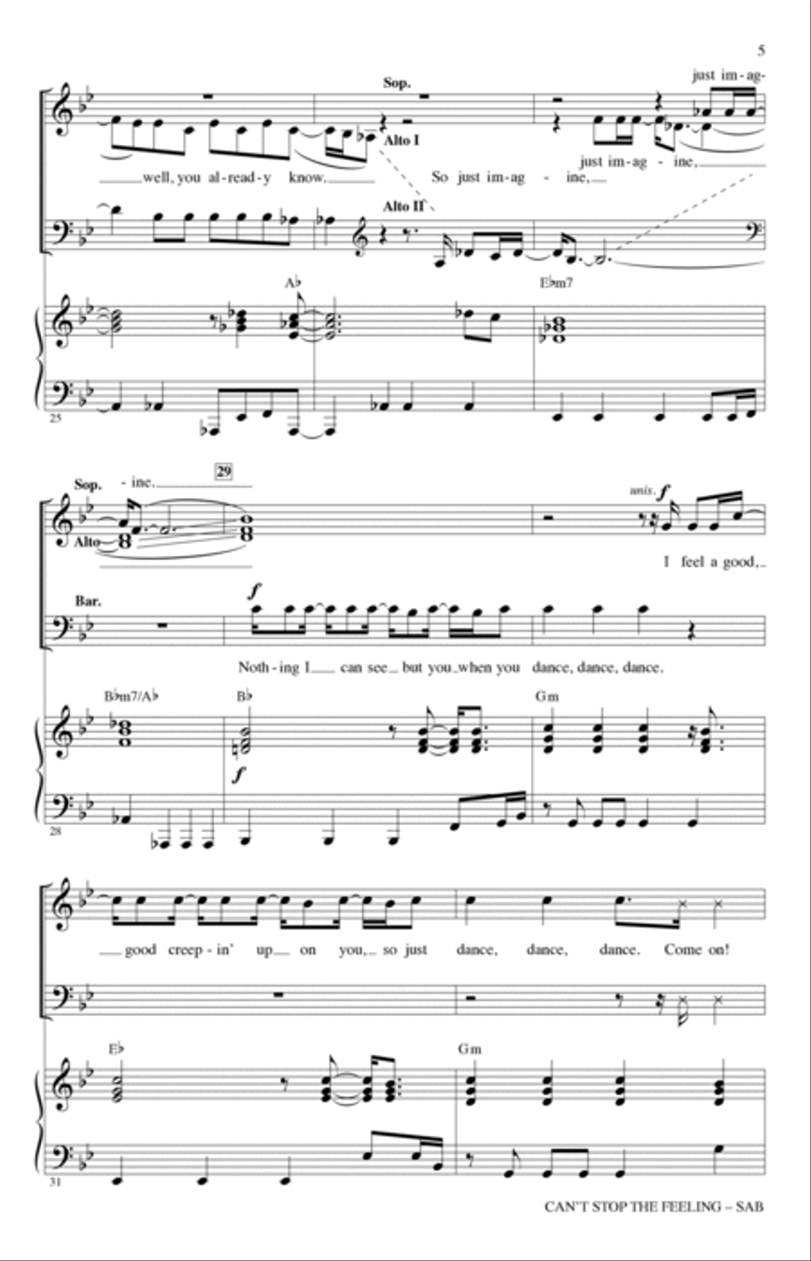 Can't Stop The Feeling (from Trolls) (arr. Mac Huff) 3-Part scores gallery preview page 4