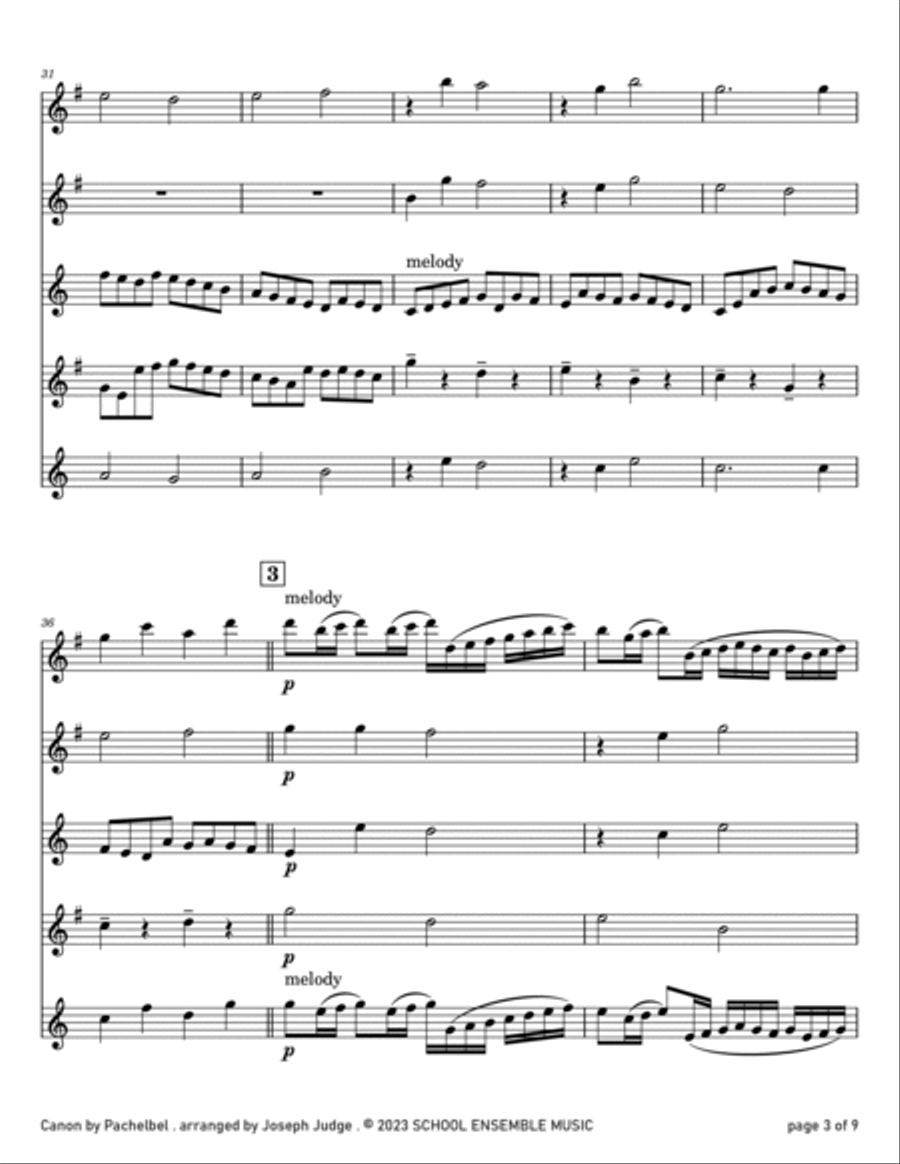 Canon by Pachelbel for Saxophone Quartet in Schools Canon by Pachelbel for Saxophone Quartet in Schools Saxophone Quartet scores gallery preview page 3