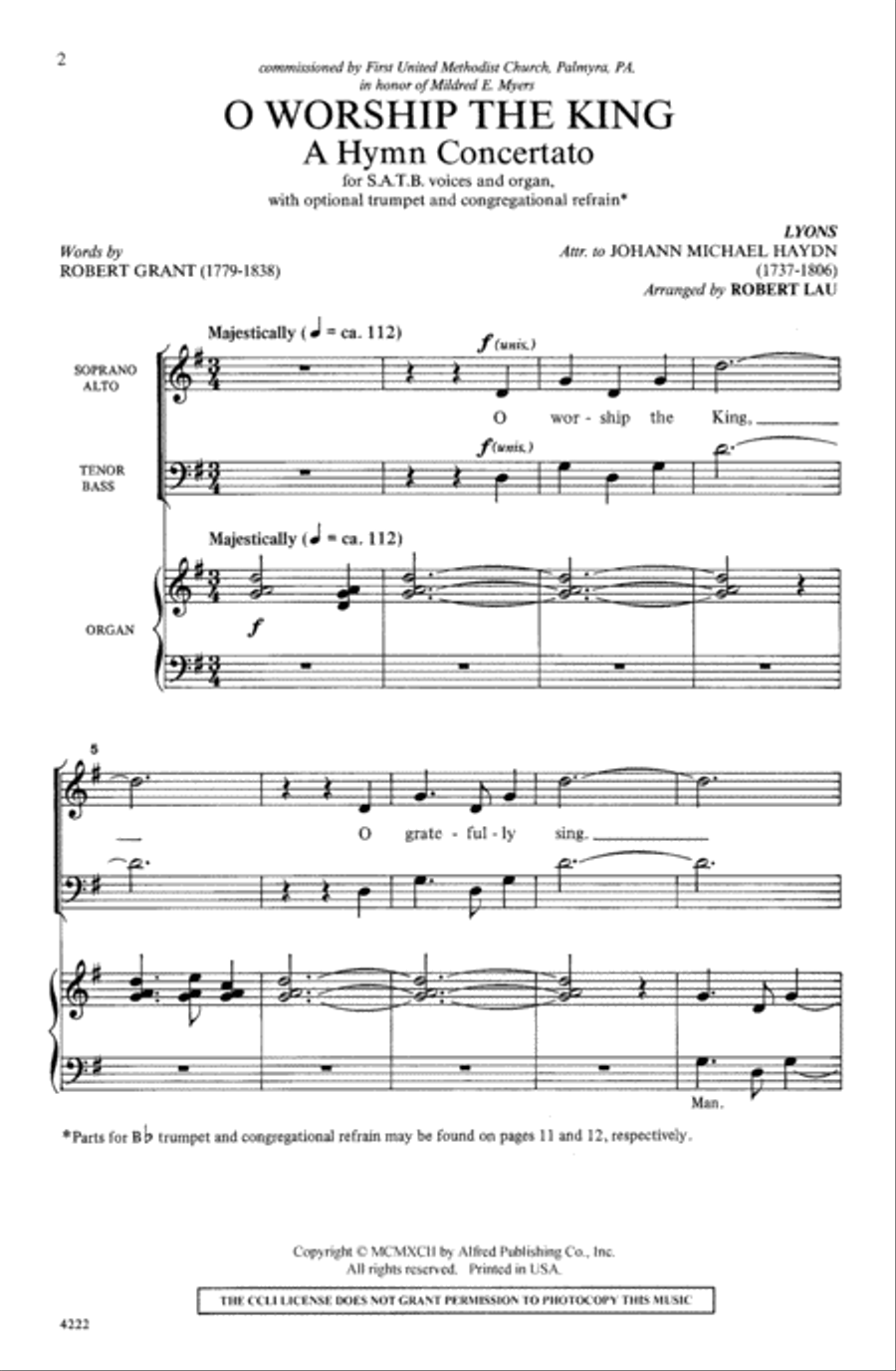 O Worship the King 4-Part scores gallery preview page 2