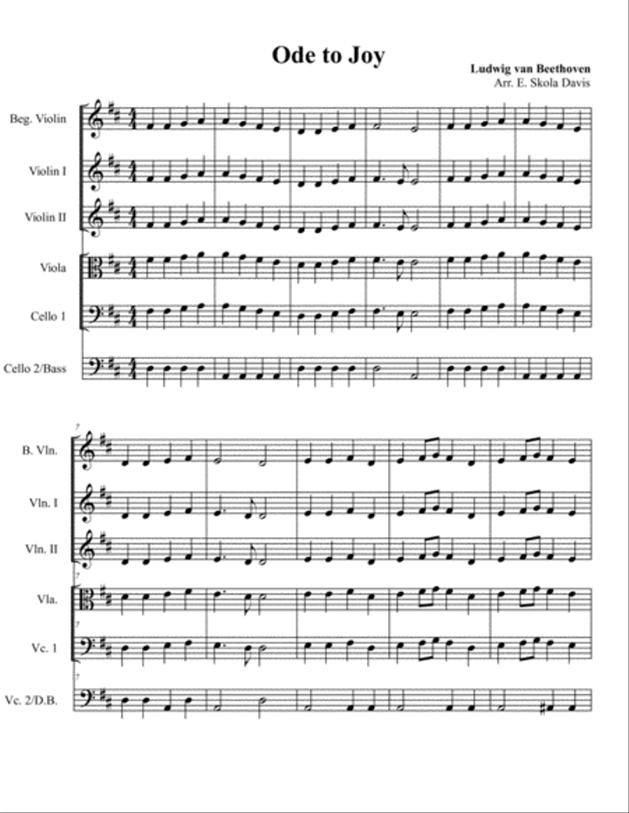 Ode to Joy Theme Ode to Joy Theme String Orchestra scores gallery preview page 1