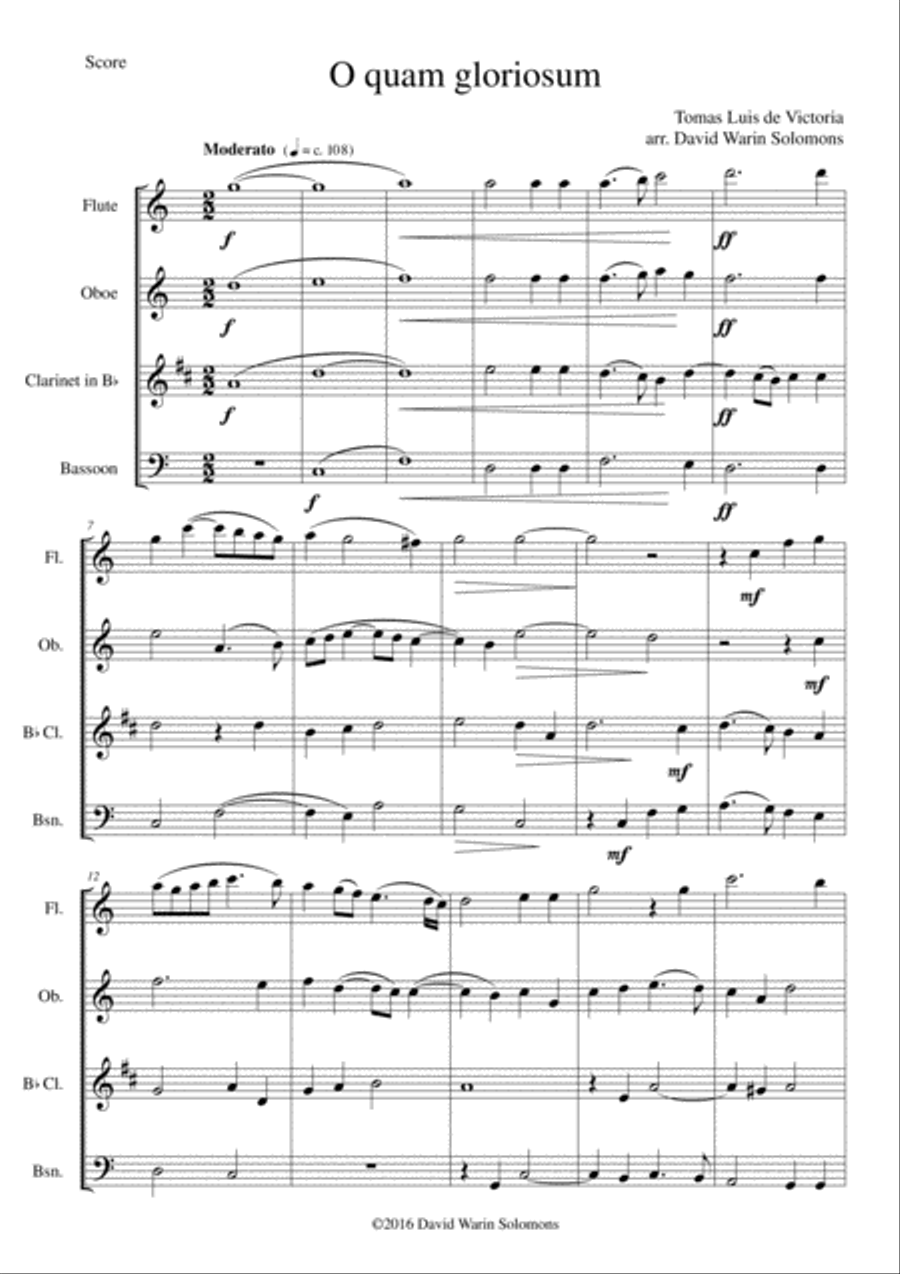 O quam gloriosum (Oh how glorious) for wind quartet O quam gloriosum (Oh how glorious) for wind quartet Woodwind Quartet scores gallery preview page 1