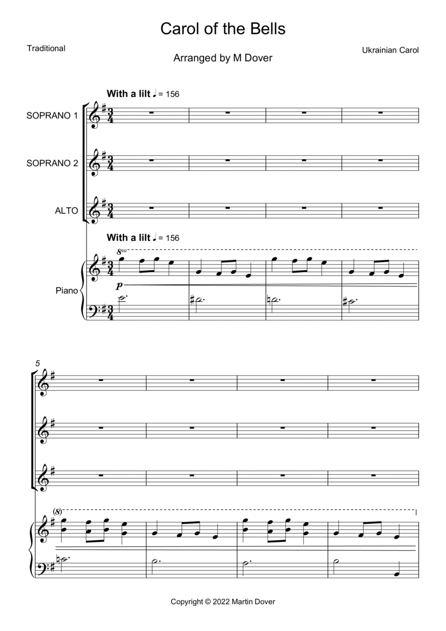 Carol of the Bells - 3 part choir - SSA - Upper Voices SSA scores gallery preview page 1