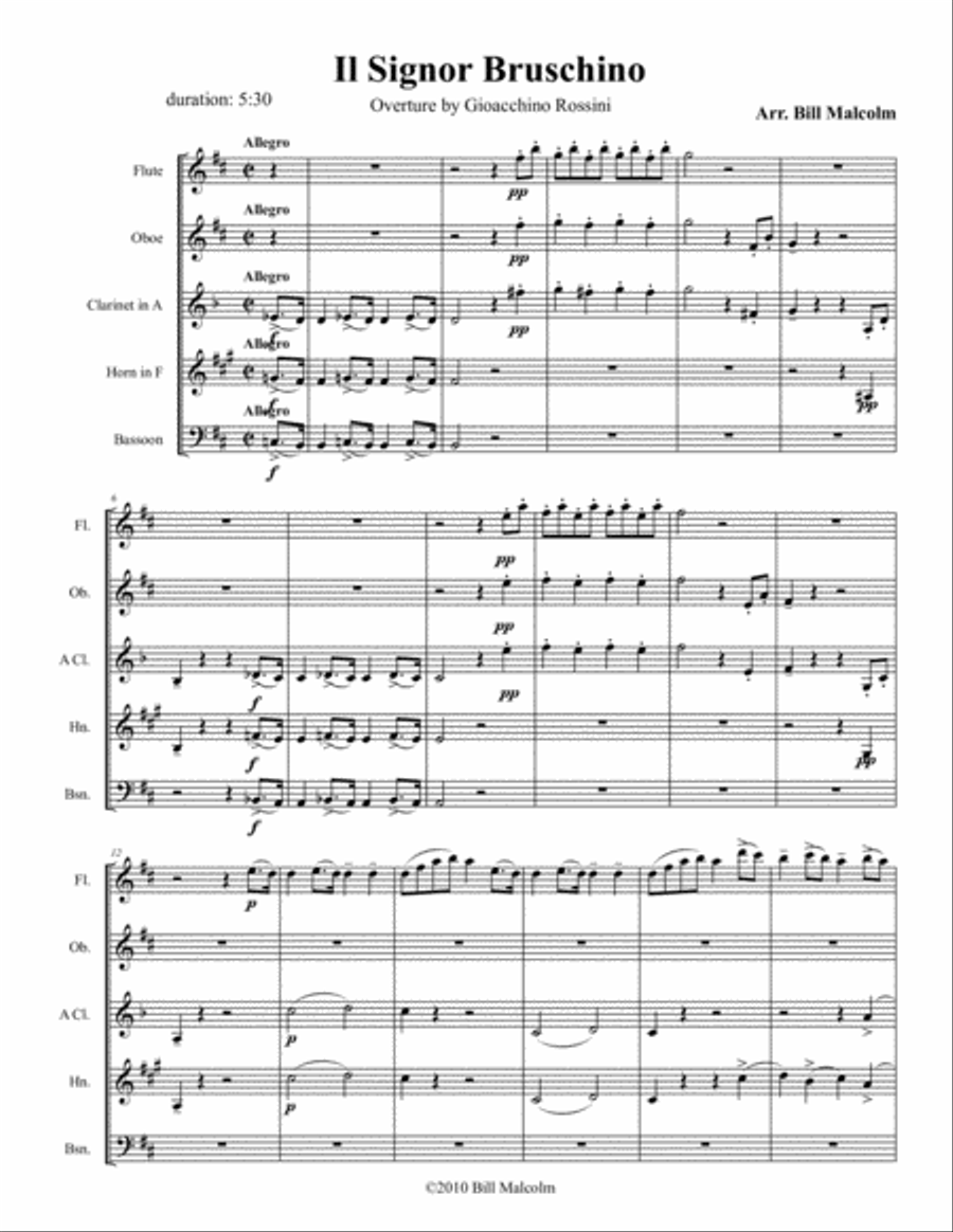 Il Signor Bruschino Overture Woodwind Quintet scores gallery preview page 1