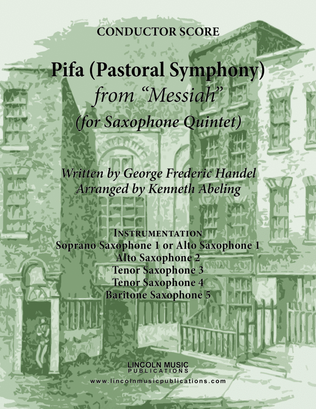 Book cover for Handel - Pifa (Pastoral Symphony) from Messiah (for Saxophone Quintet SATTB or AATTB)