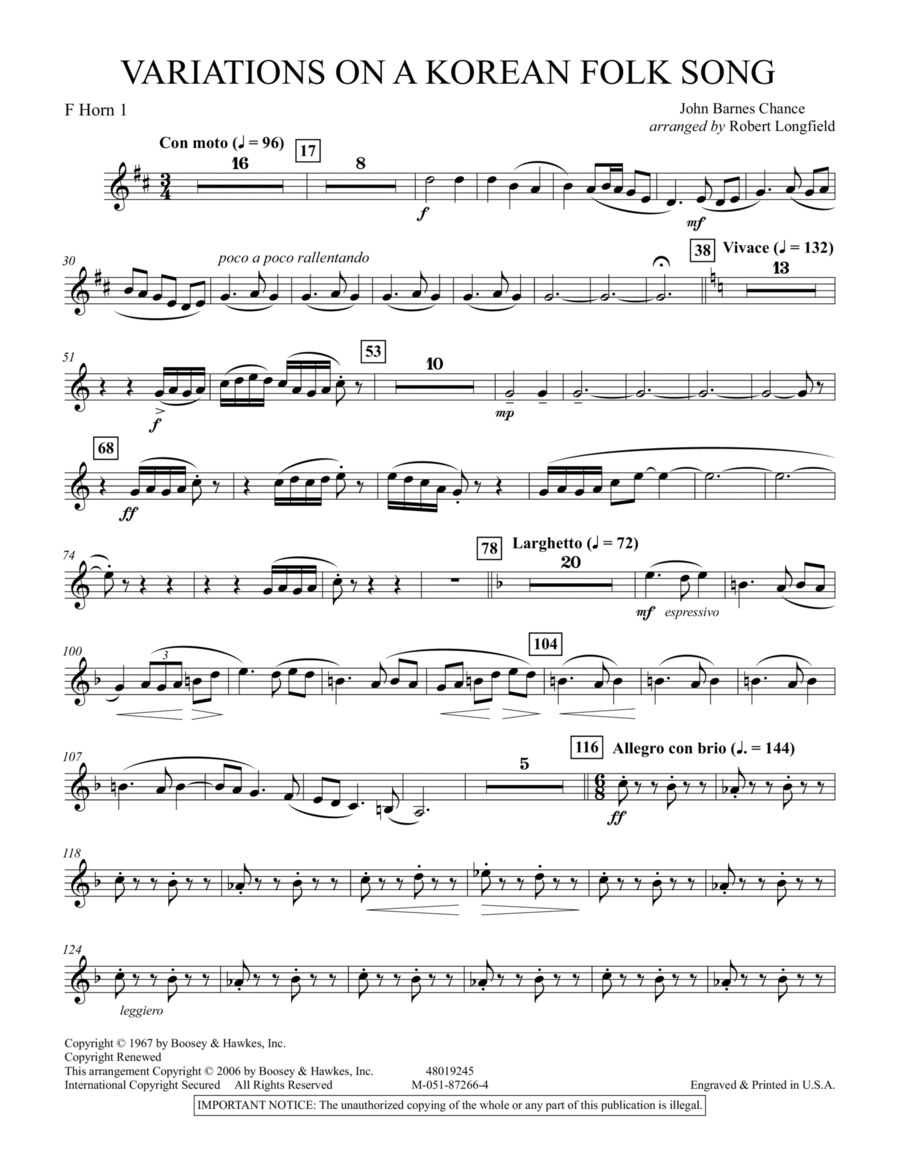 Variations on A Korean Folk Song - F Horn 1