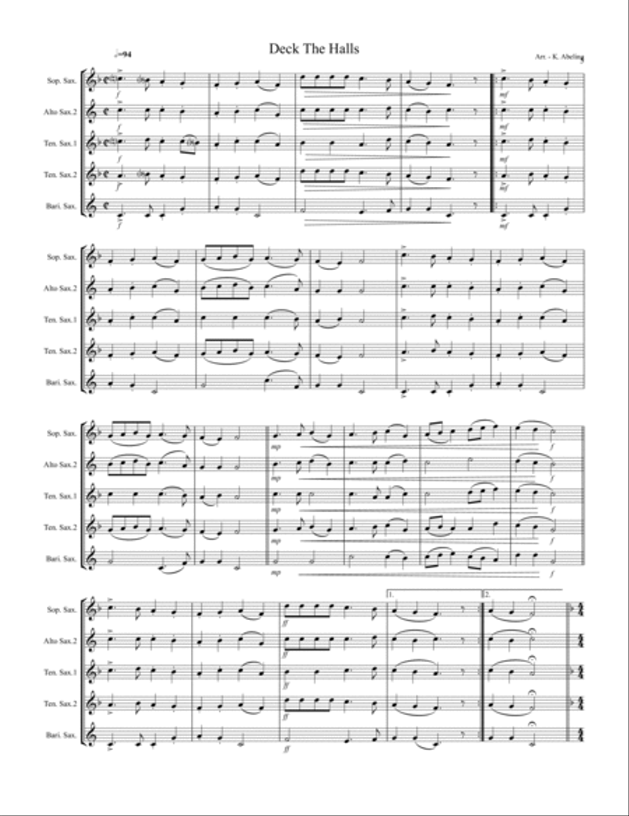 20 Traditional Christmas Carols Volume I (for Saxophone Quintet SATTB or AATTB) Saxophone Quintet scores gallery preview page 6