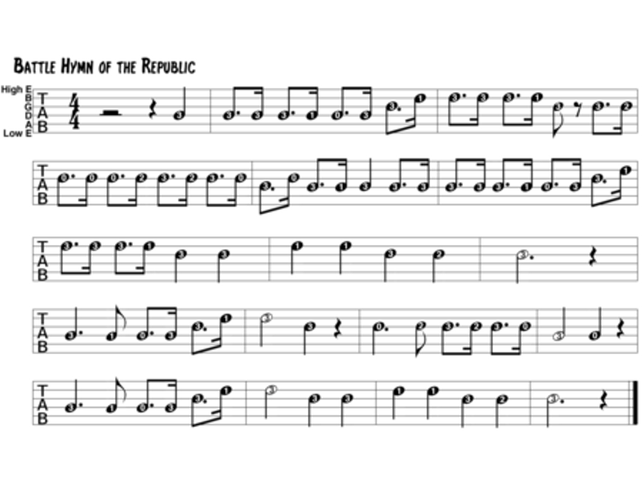 The Battle Hymn of the Republic Guitar Tablature scores gallery preview page 1