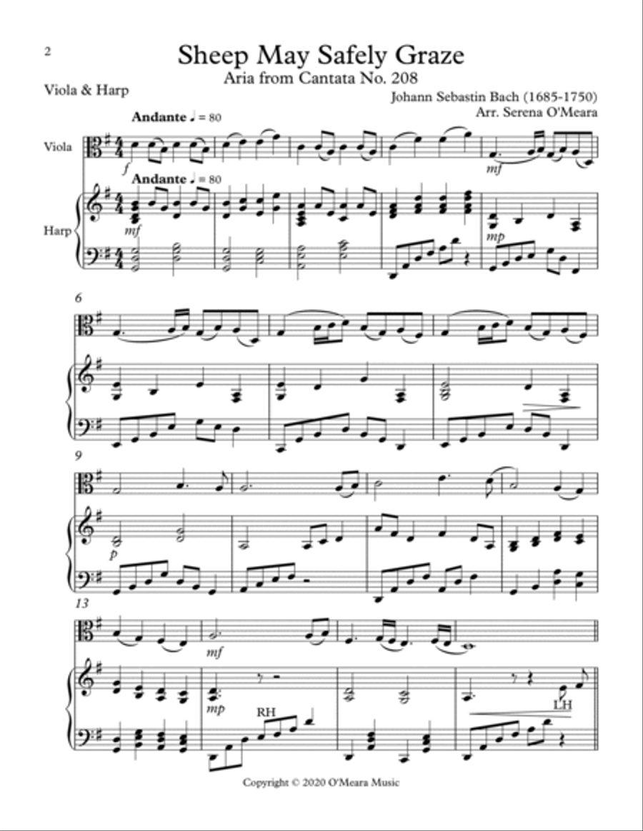 Sheep May Safely Graze, Duet for Viola & Harp String Duet scores gallery preview page 2