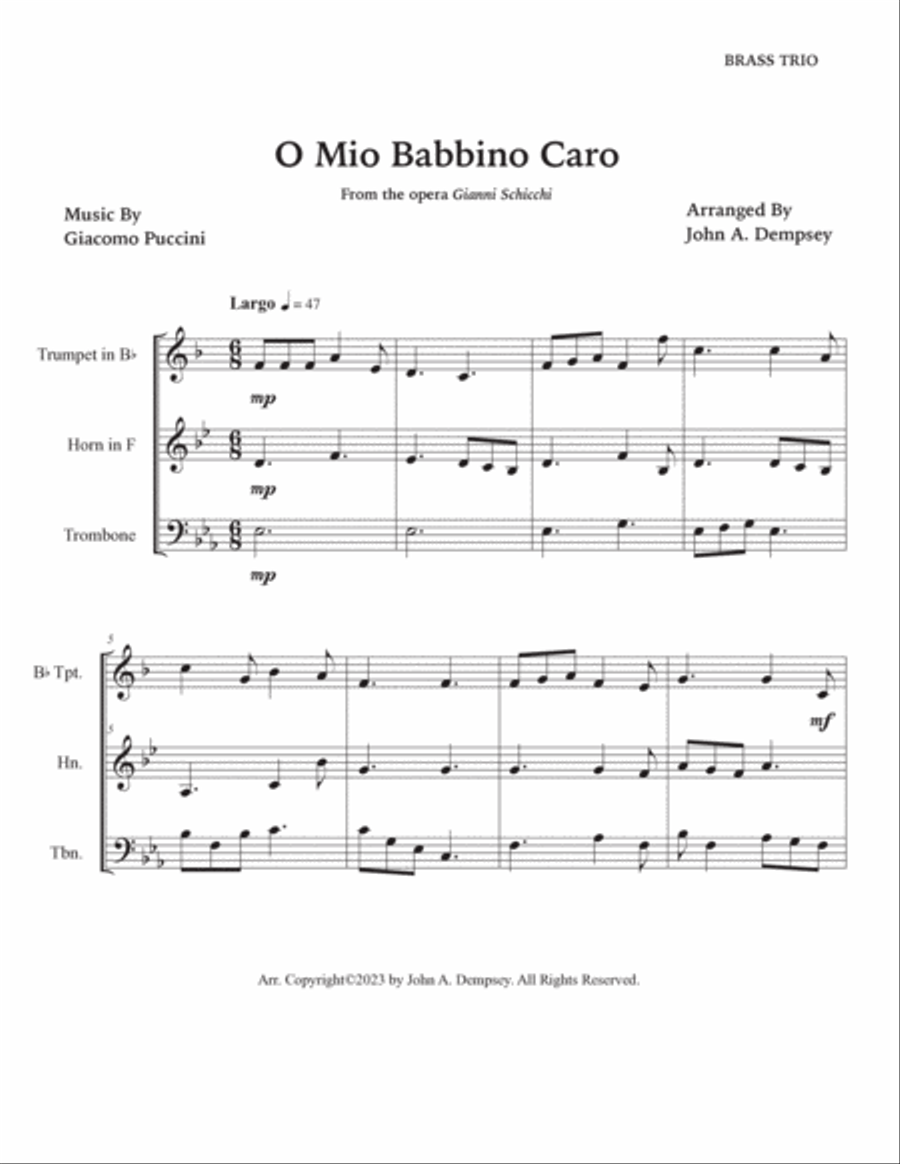 O Mio Babbino Caro (Brass Trio): Trumpet, Horn in F and Trombone Brass Trio scores gallery preview page 5