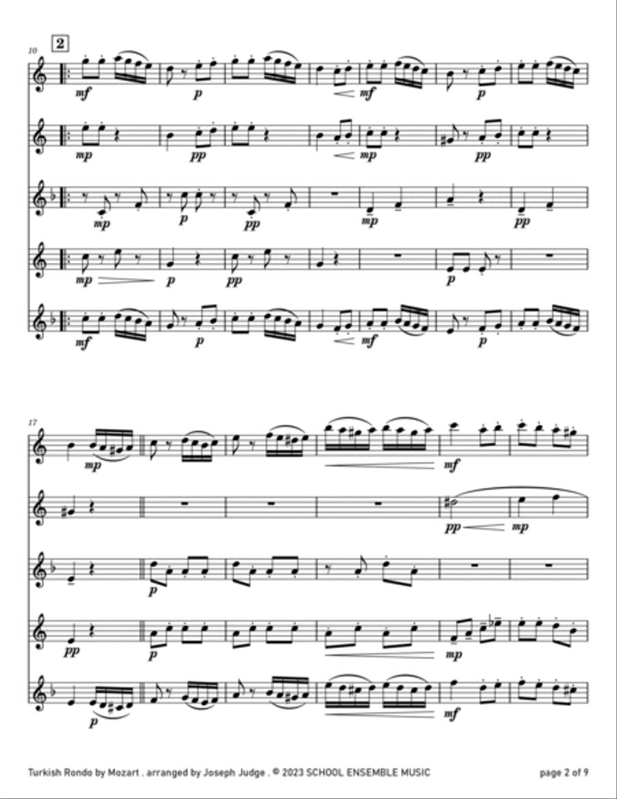 Turkish Rondo by Mozart for Saxophone Quartet in Schools Saxophone Quartet scores gallery preview page 2