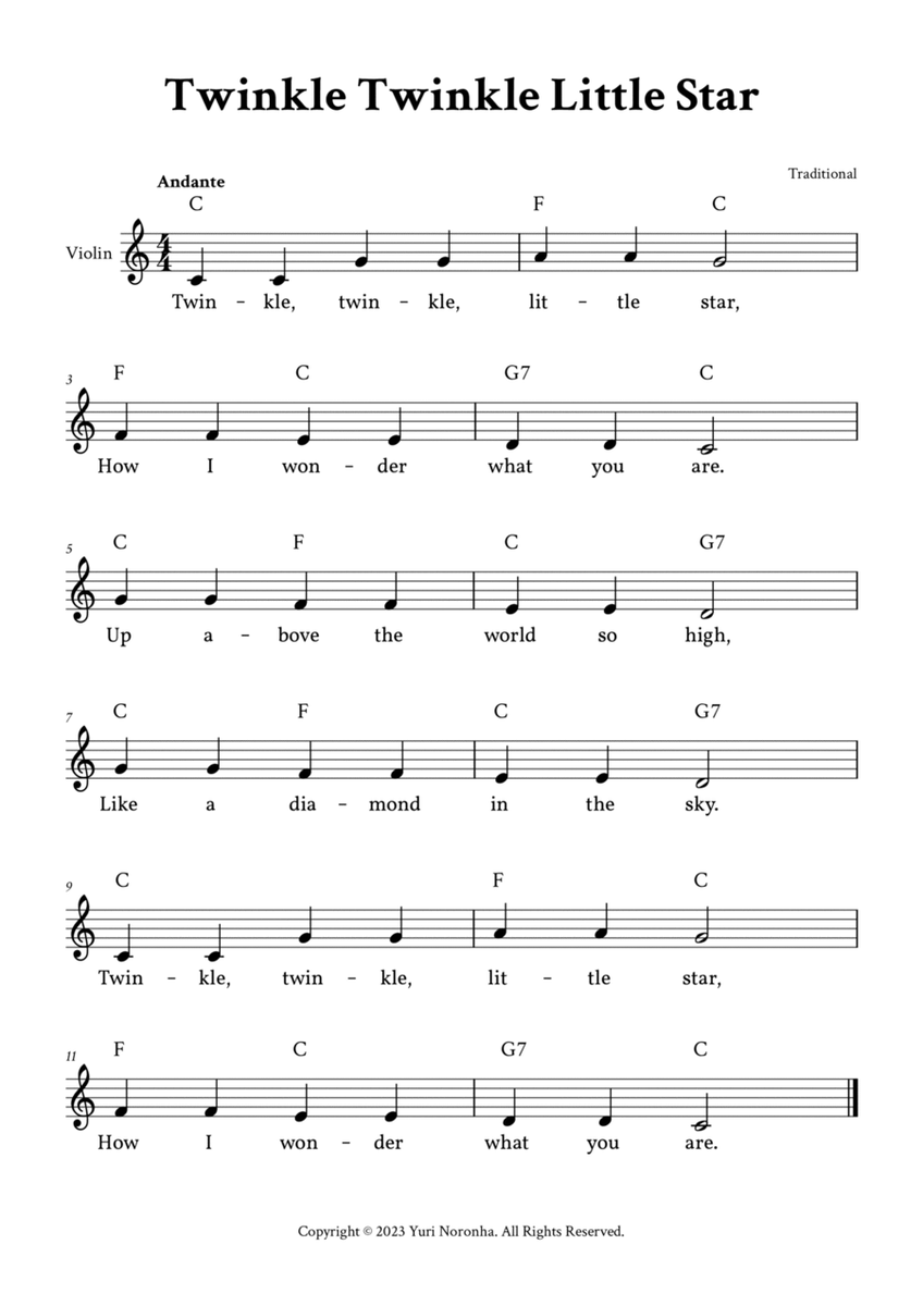Twinkle Twinkle Little Star - (C Major - with Lyrics, Chords) image number null