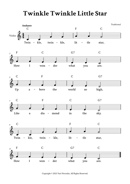 Twinkle Twinkle Little Star - (C Major - with Lyrics, Chords) image number null