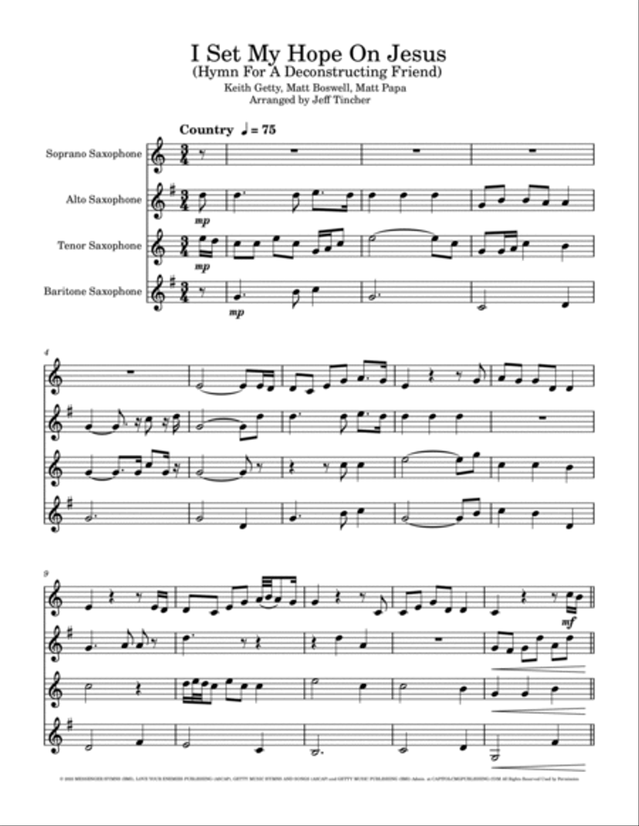 I Set My Hope On Jesus (Hymn For A Deconstructing Friend) Saxophone Quartet scores gallery preview page 2