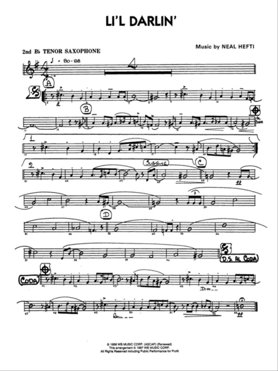 Li'l Darlin': 2nd B-flat Tenor Saxophone Jazz Ensemble scores gallery preview page 1