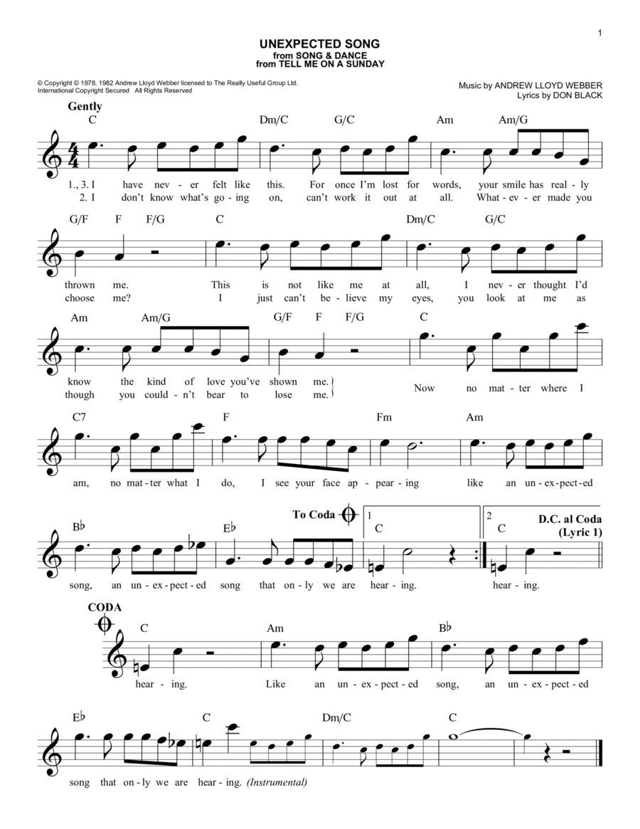 Unexpected Song (from Song & Dance) Piano scores gallery preview page 1