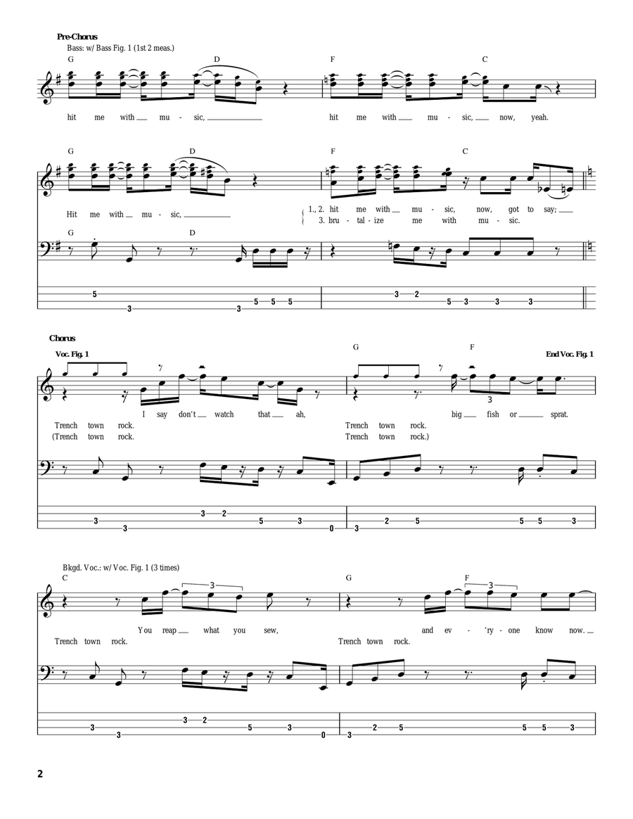 Trench Town Rock Bass Guitar Tablature scores gallery preview page 2