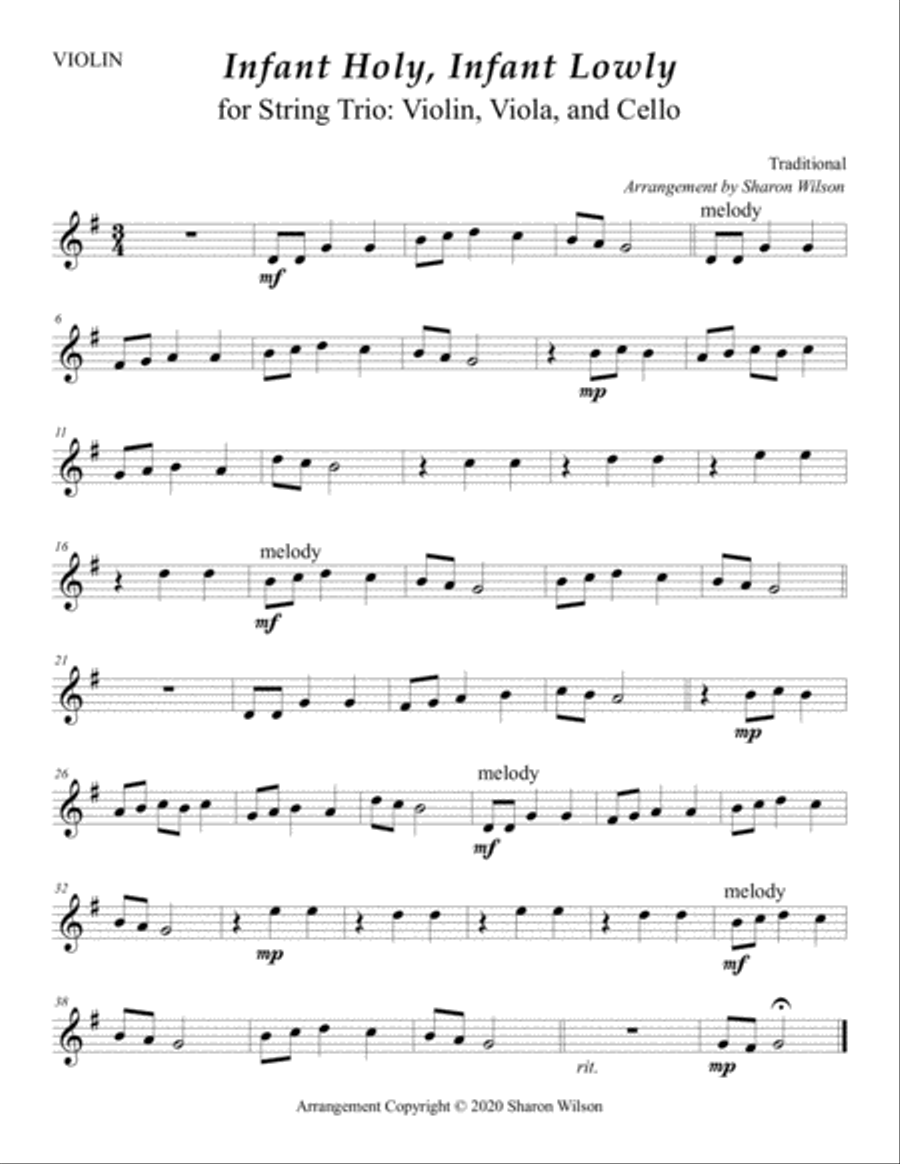 Infant Holy, Infant Lowly (for String Trio – Violin, Viola, and Cello) String Trio scores gallery preview page 2