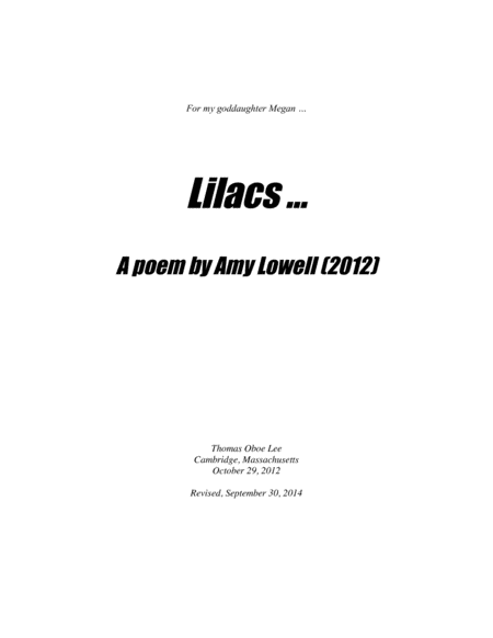 Lilacs ... A Poem by Amy Lowell (2012, rev. 2016) for soprano and piano image number null