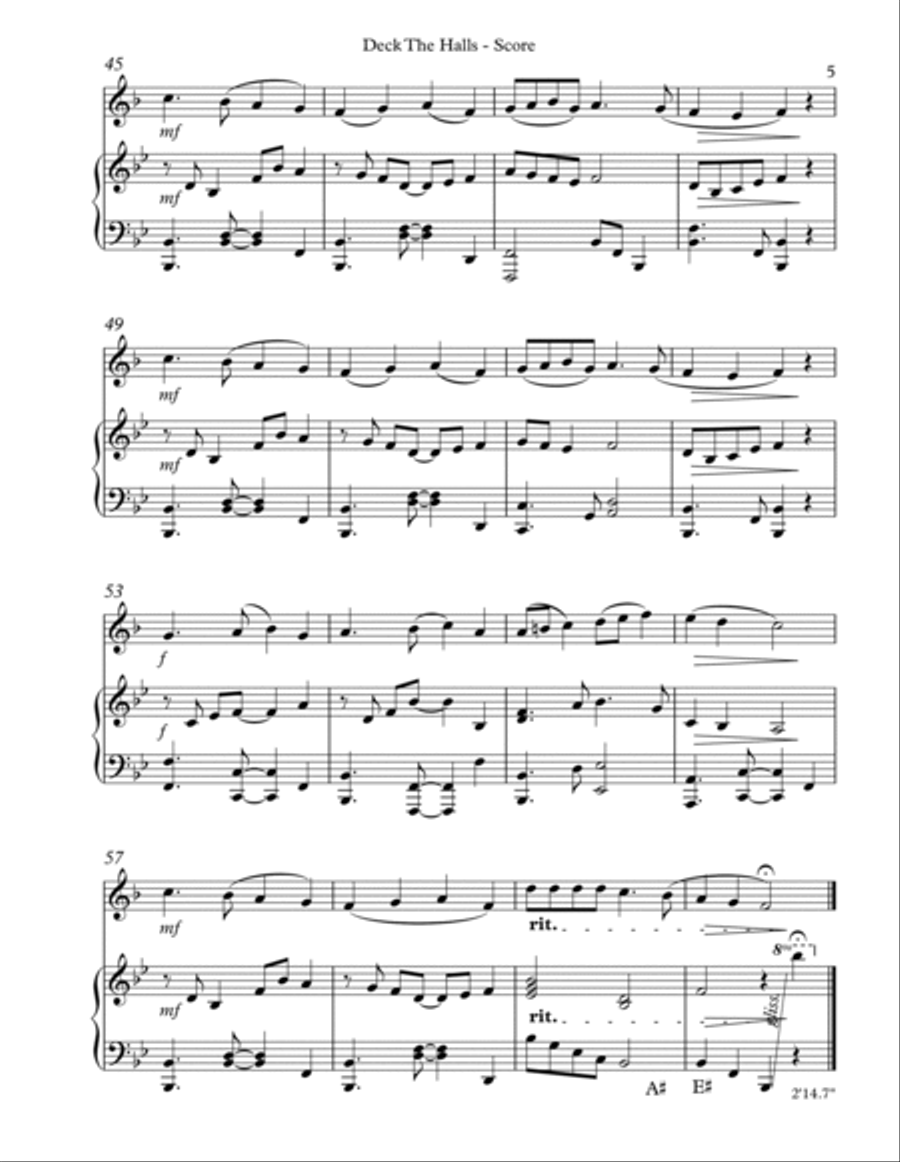 Deck The Halls, Duet for French Horn and Pedal Harp image number null