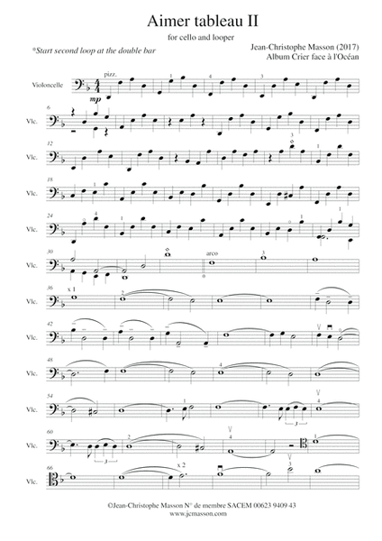 Aimer Tableau II for cello and looper by Jean-Christophe Masson image number null