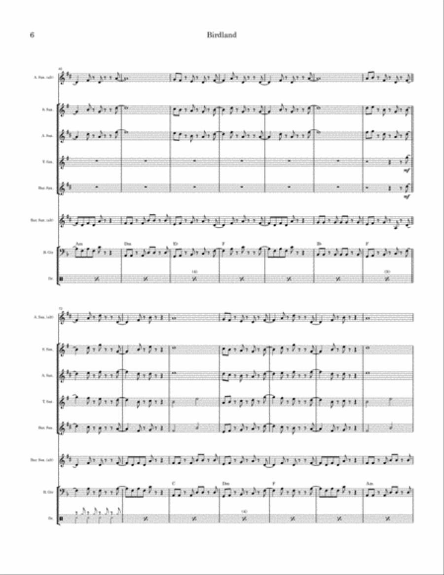 Birdland Saxophone Quartet scores gallery preview page 6
