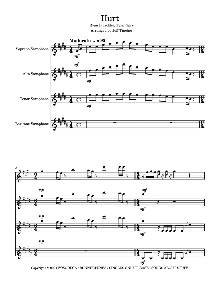 Hurt Hurt Saxophone Quartet scores gallery preview page 2