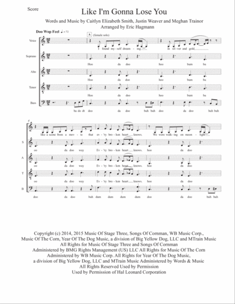 Like I'm Gonna Lose You 4-Part scores gallery preview page 1