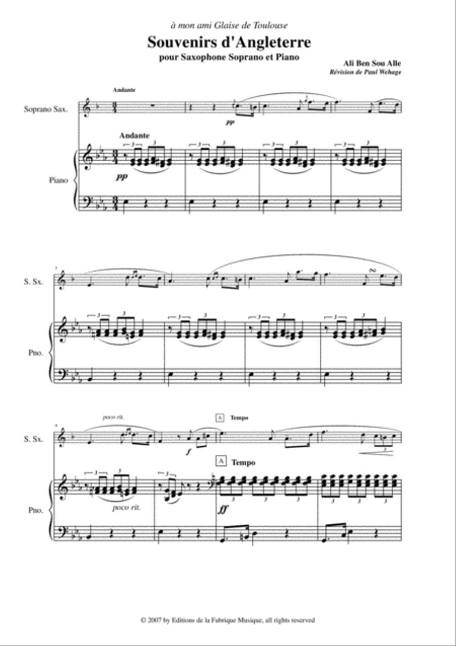 Ali Ben Sou Alle: Souvenirs d'Angleterre for soprano saxophone and piano Soprano Saxophone scores gallery preview page 2