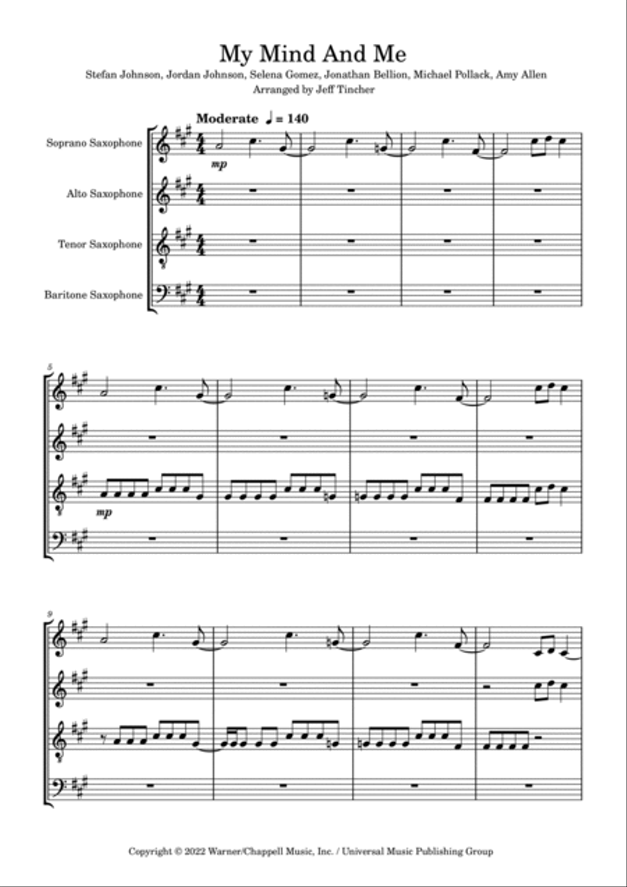 My Mind & Me Saxophone Quartet scores gallery preview page 2