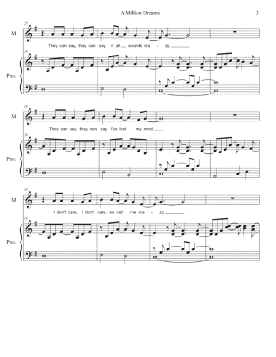 A Million Dreams Unison Choir scores gallery preview page 3